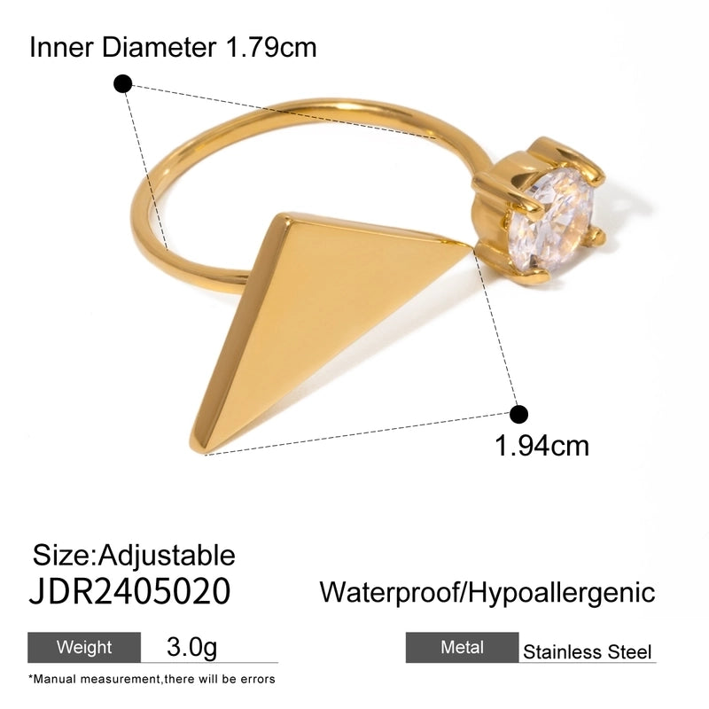 IG Style Triangle 304 Stainless Steel Zircon Inlay Rings
