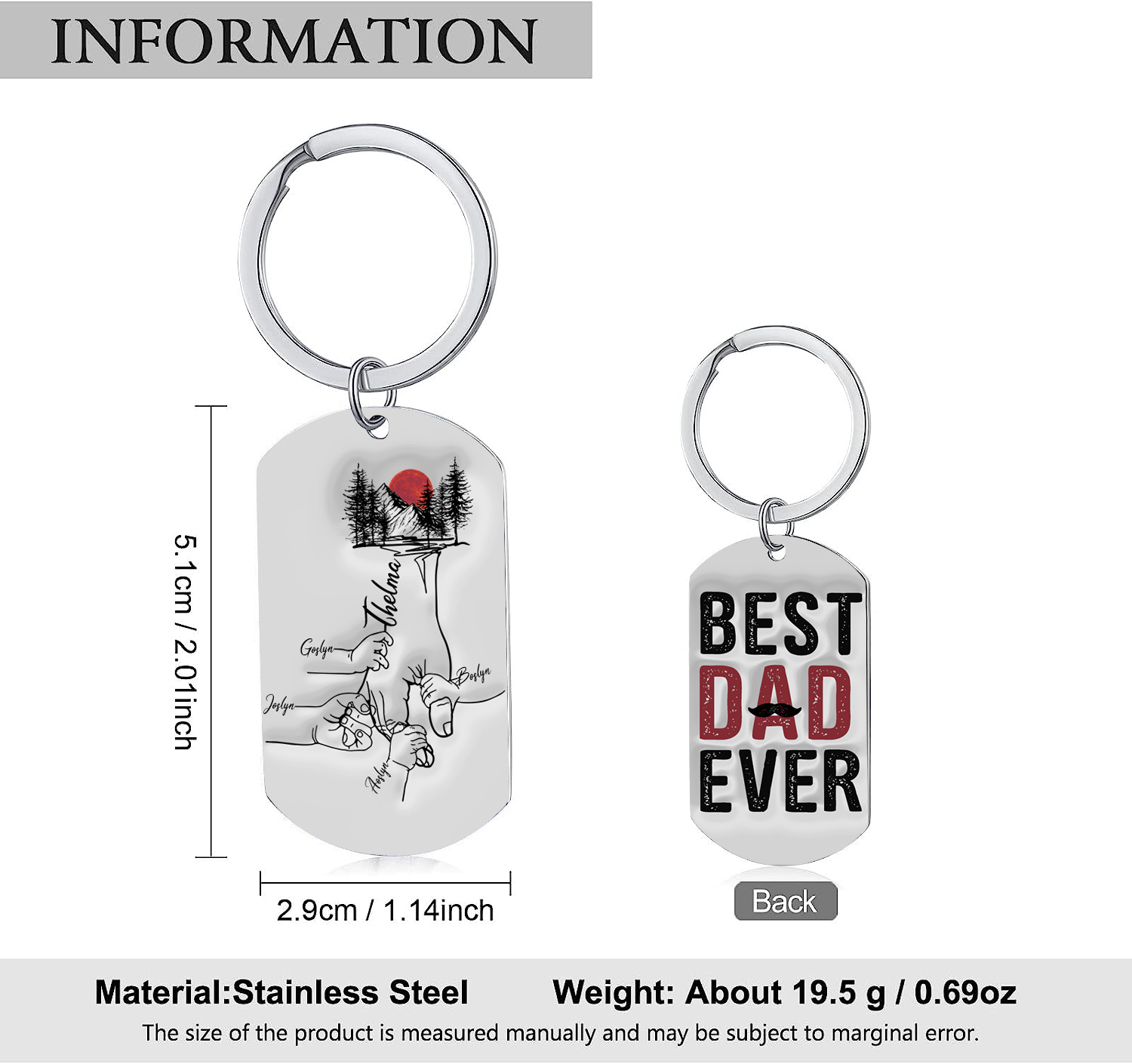 Best Dad Ever - Personalised 5 Names Holding Hands Keychain Custom Family Keychain Father's Day Gifts-Jessemade AU