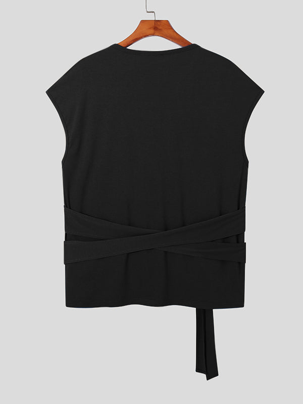 Aonga - Mens Crisscross Wrap Tie Knot T-ShirtJ aonga