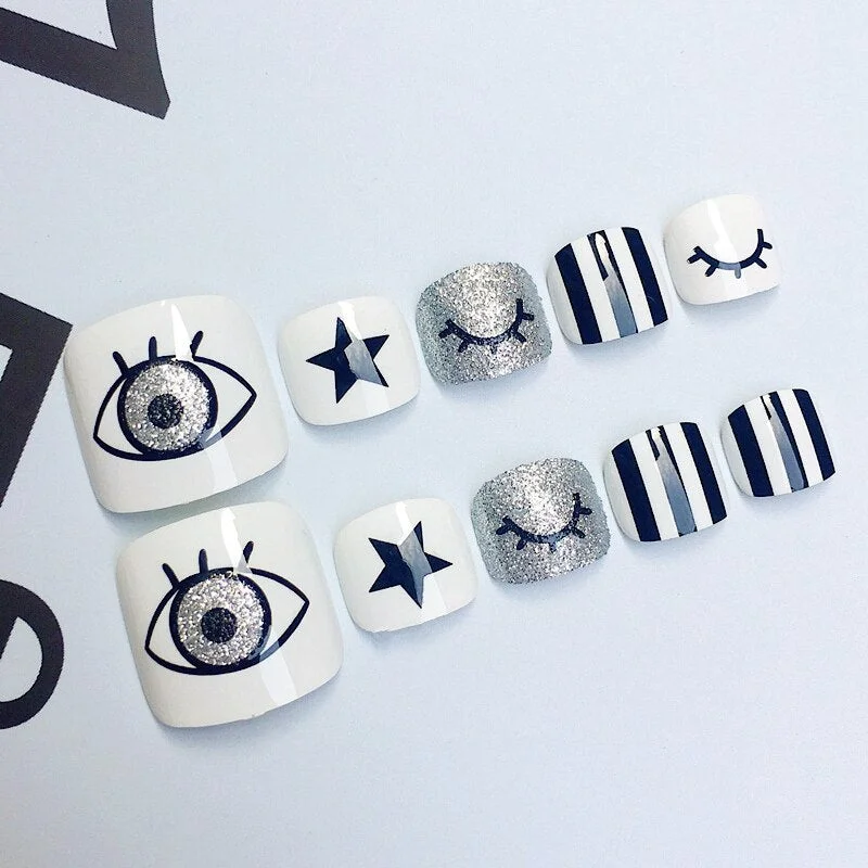 24Pcs Shiny Red Flower Fake Toe Nails With Design Artificial Press On False Toenails Tips DIY Lady Foot Manicure Tools-Nail Inspo