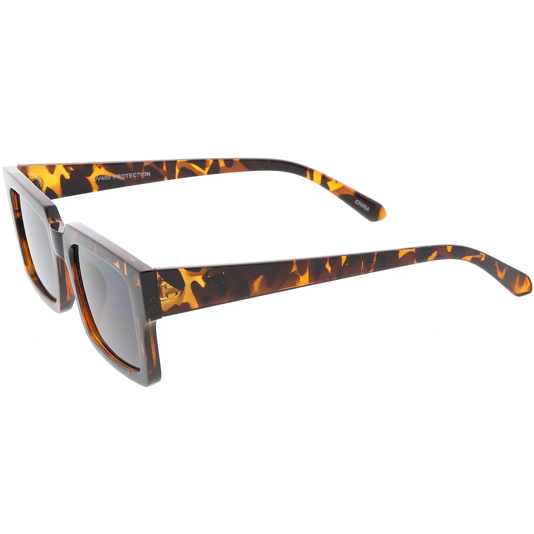 Retro Horn Rimmed Square glasses Wide Arms Flat Lens 51mm