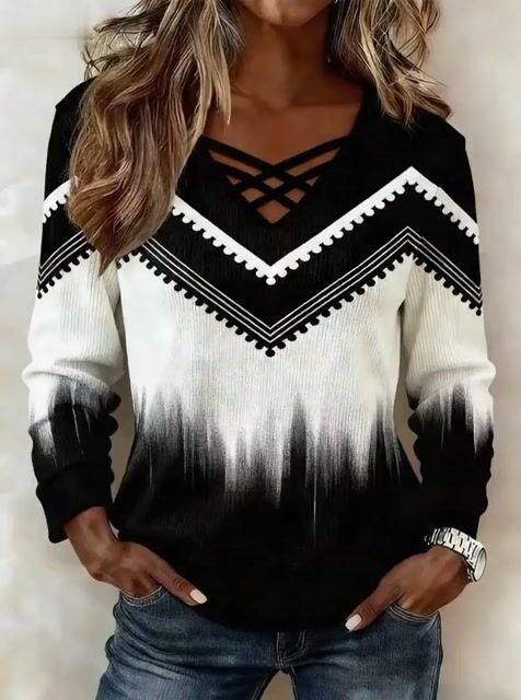 Women'S Casual Printed Long-Sleeved Top 