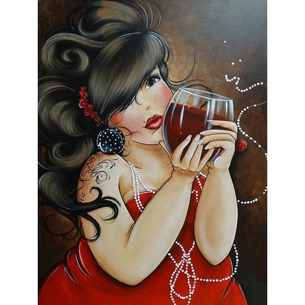 

30*40CM - Round Drill Diamond Painting - Drinking Fat Lady, 501 Original