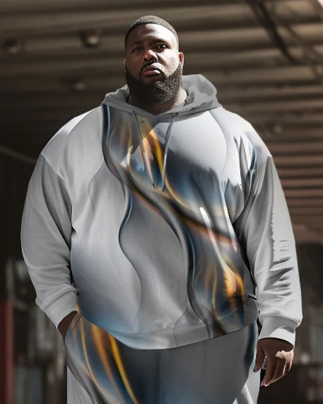 Men's Plus Size Casual Hip Hop Abstract Aurora Long Sleeve Hoodie Set