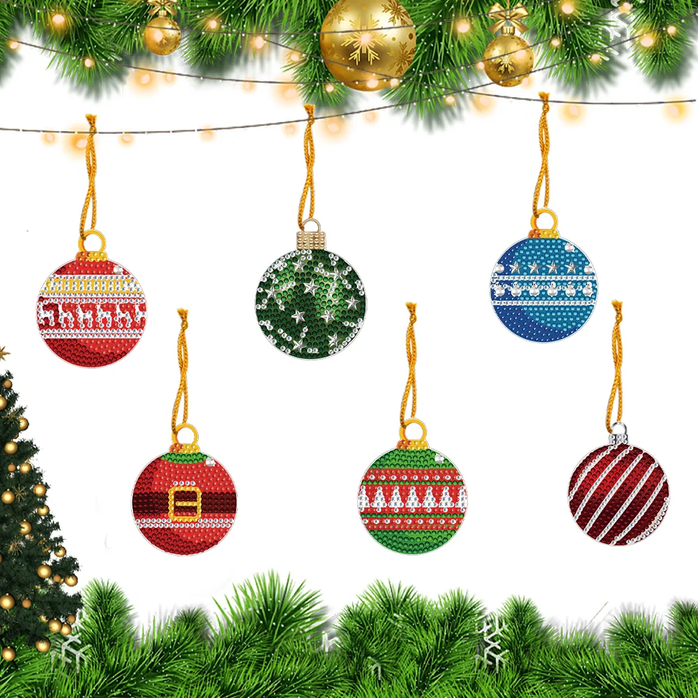 6Pcs Xmas Theme 2D Flat DIY Diamond Christmas Tree Pendant Wall Door Decoration
