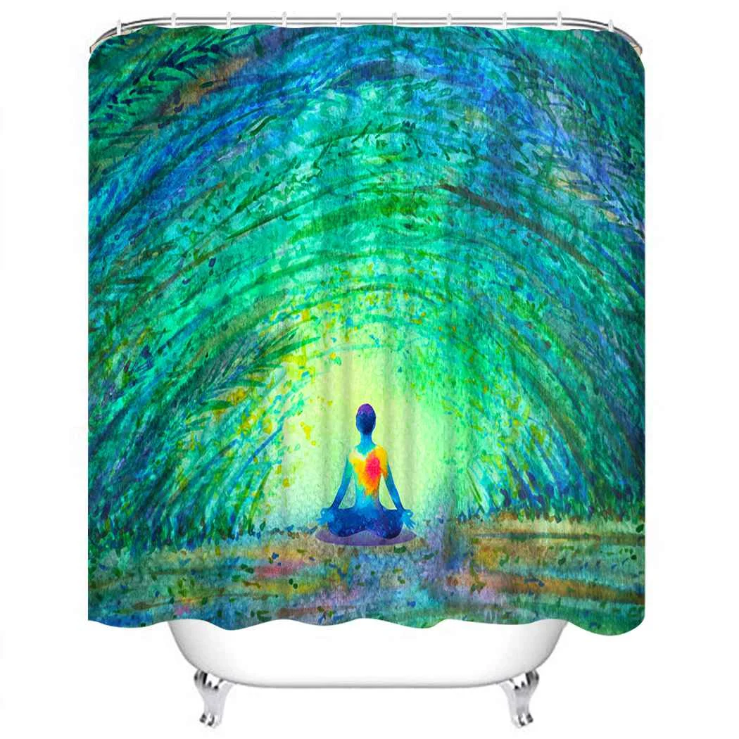 Chakra Shower Curtain Color Lotus Pose Yoga Shower Curtain Waterproof Fabric For Bathroom Decor Shower Curtains Set with Hooks