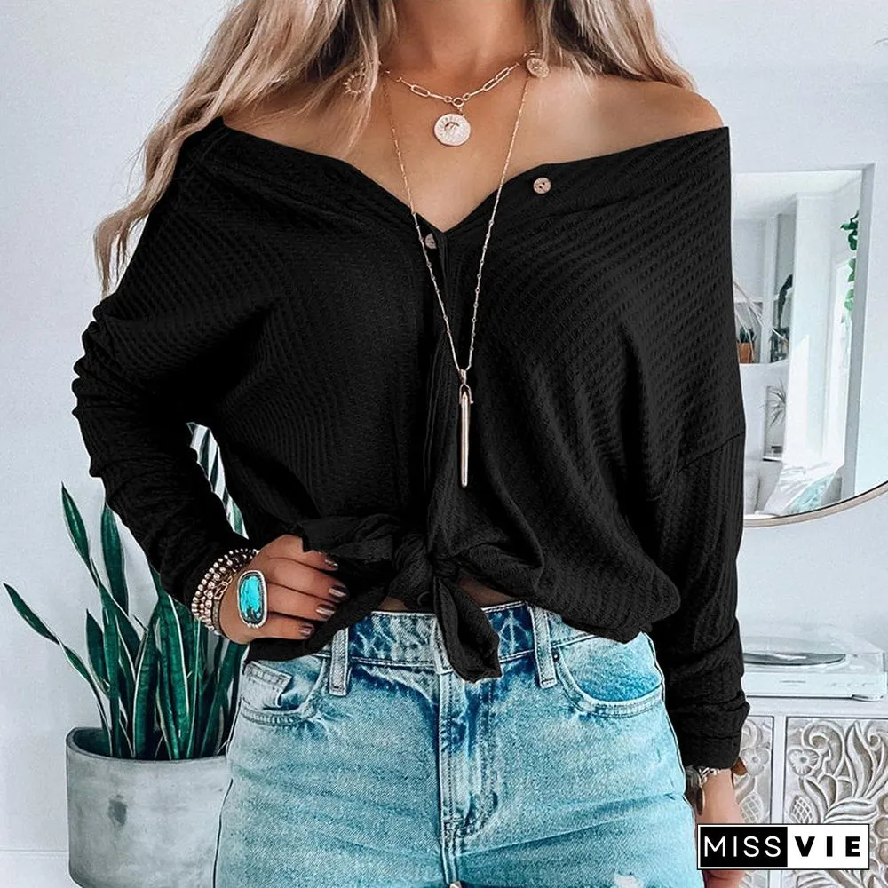 Round Neck Button Down Knit Pullover Sweater