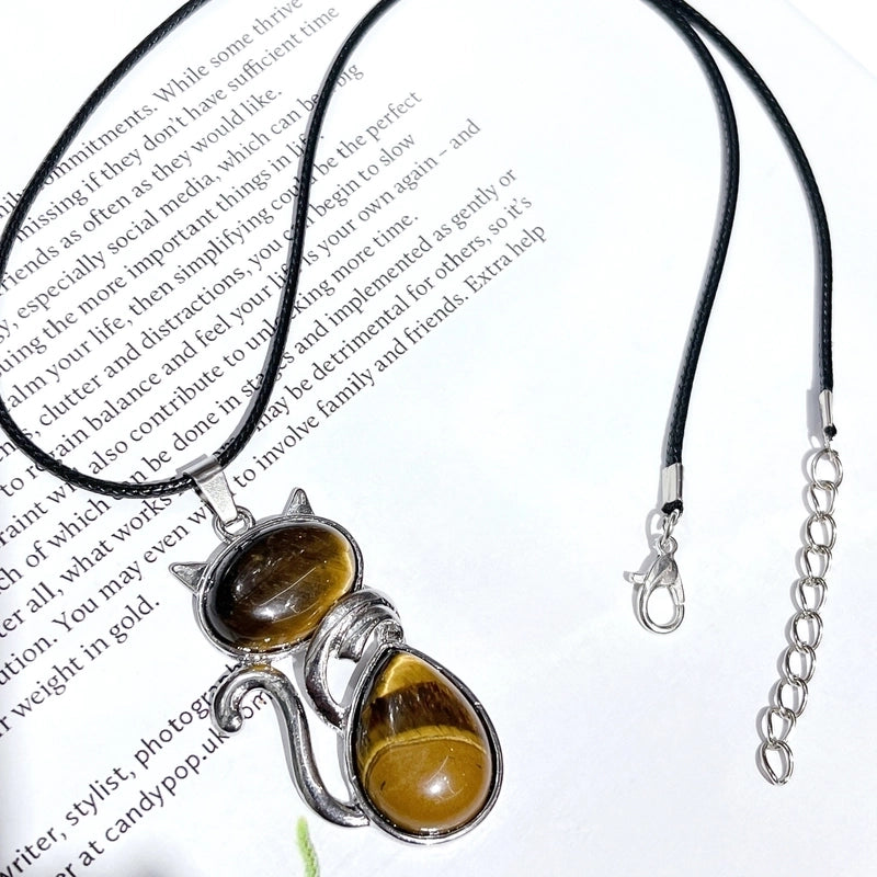 1 Piece 25*45MM Alloy Natural Stone Crystal Cat Pendant