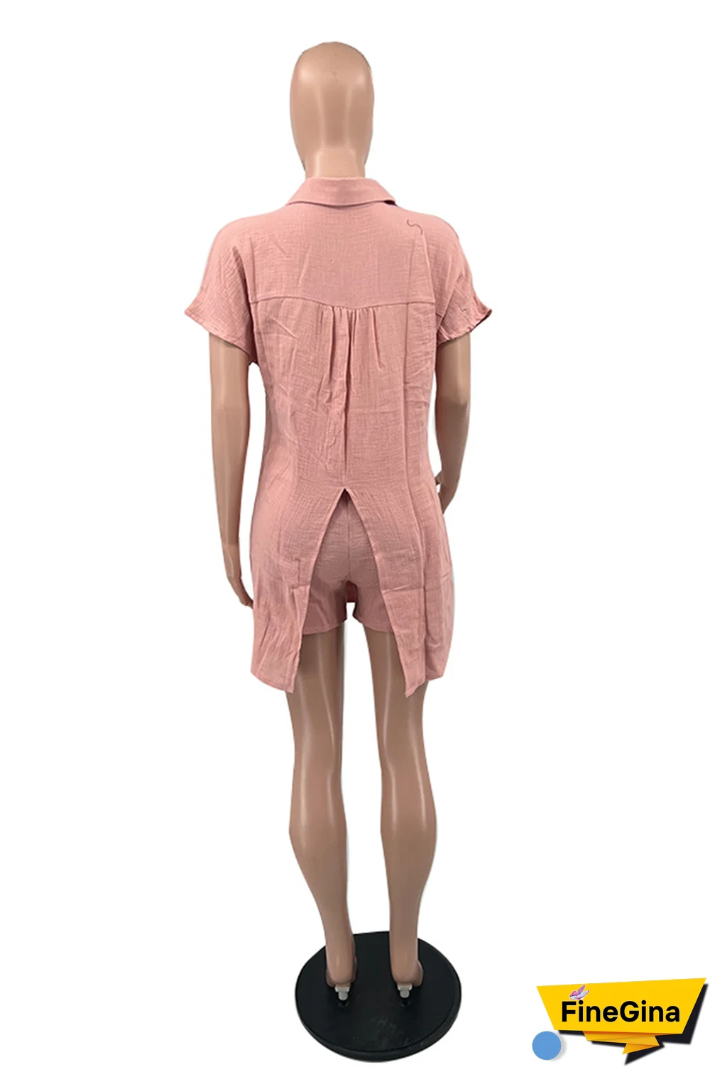 Pink Casual Solid Patchwork Turndown Collar Short Sleeve Two Pieces