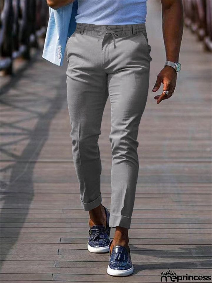 Men's Lace Up Elastic Waist Casual Business Pants