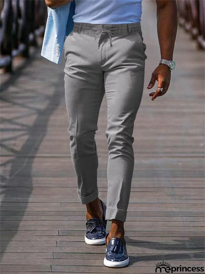 Men's Lace Up Elastic Waist Casual Business Pants