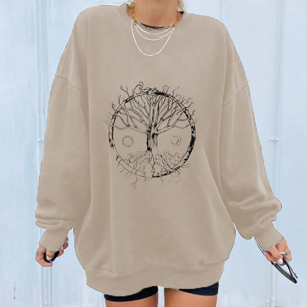   Sun Moon And Tree Print Women's Sweatshirt - Neojana