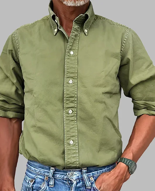 Casual Turndown Collar Buttons Plain Long Sleeve Shirts 