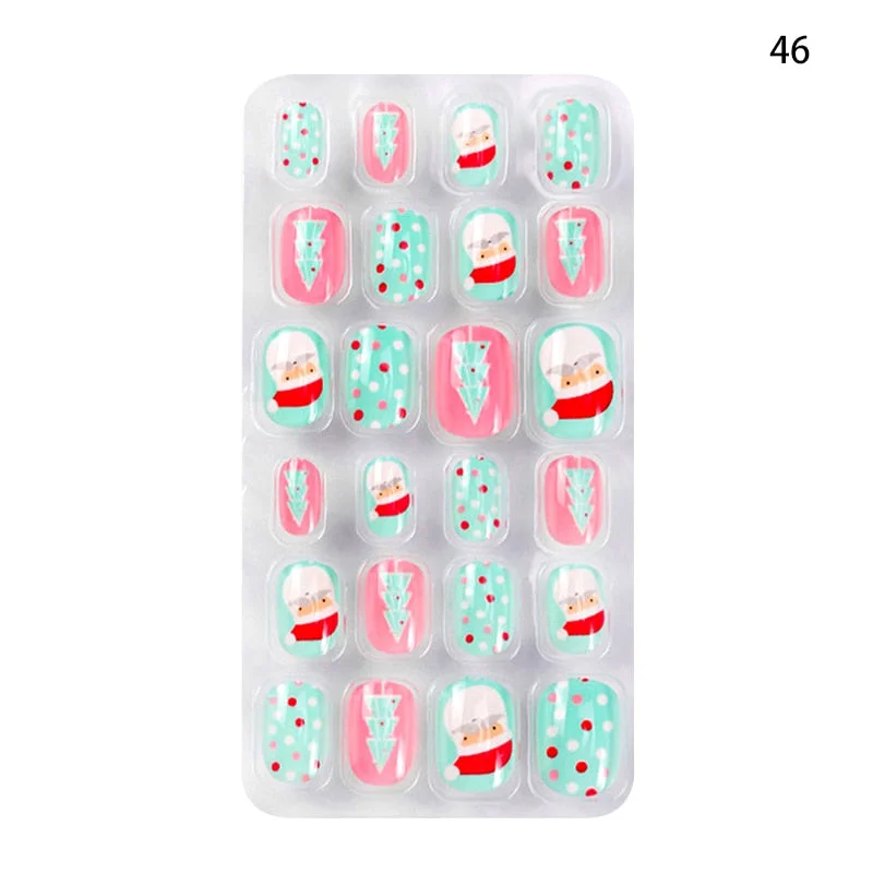 Children Adult 24 Fake Nails Christmas Cartoon Pattern Boxed Children Simple Wear-resistant Finished Full Covering Nail Sticker