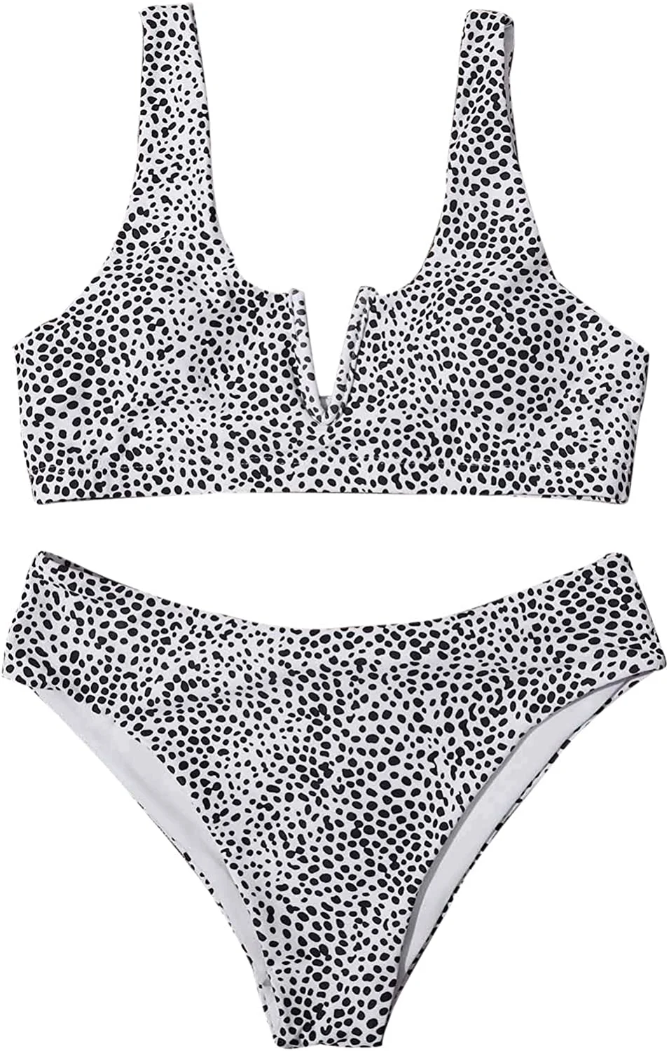 Women's Dalmatian Notched Neck Tank Top and High Waist Bikini Swimsuit