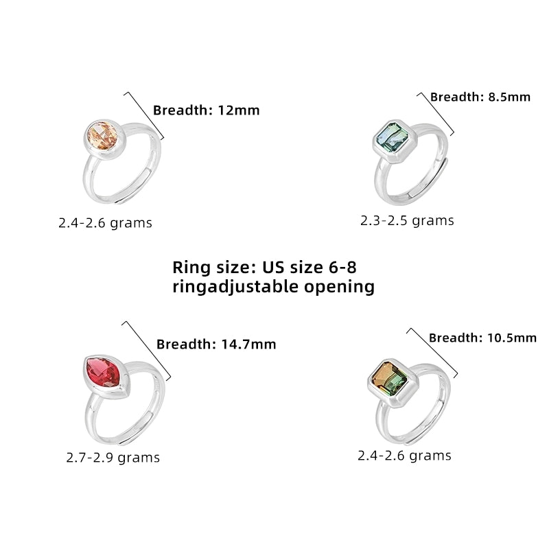 White Gold Plated 925 Sterling Silver Zircon Geometric Open Rings