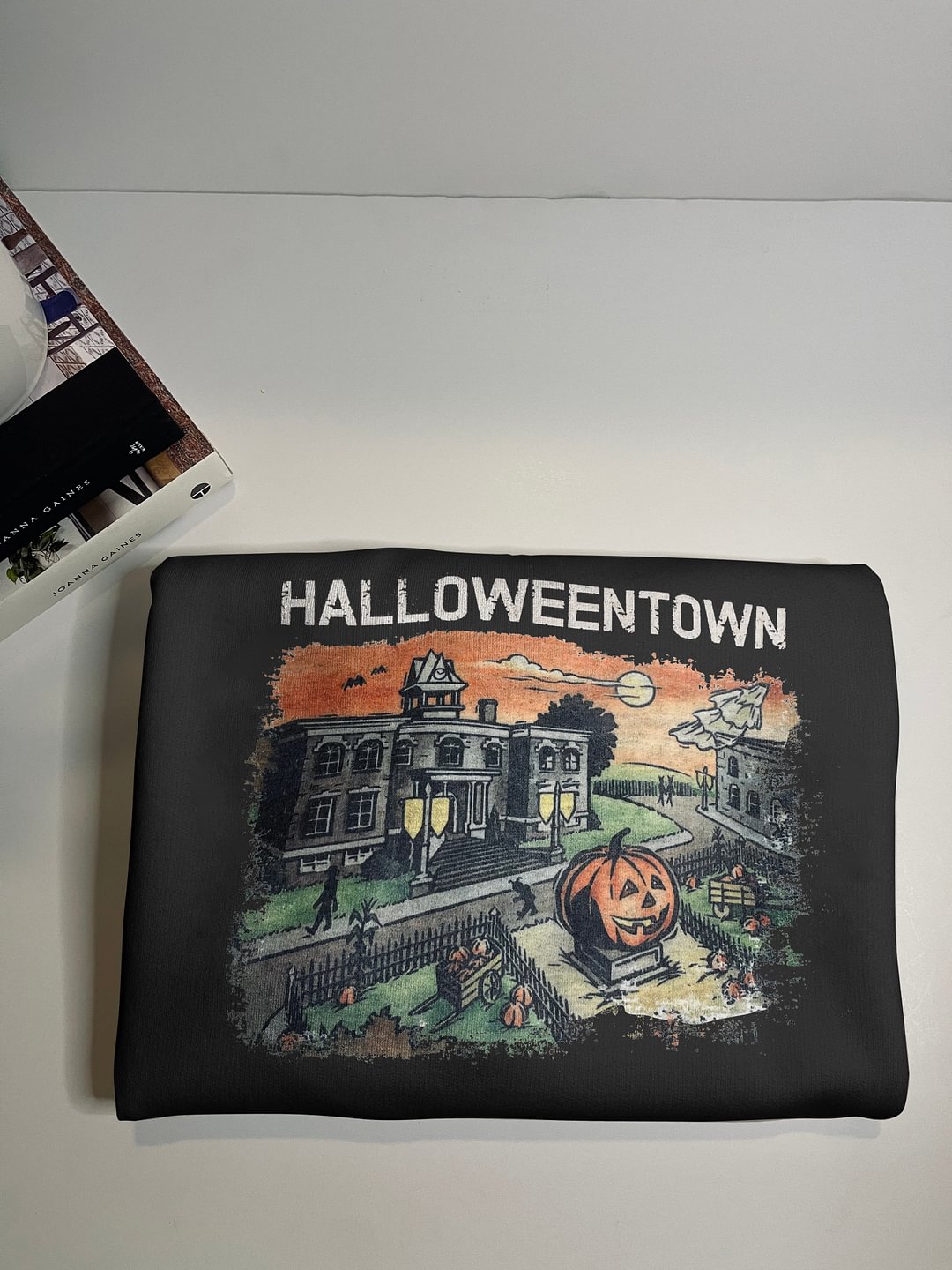 HALLOWEENTOWN Halloween Printing Round Neck Long Sleeve Pullover