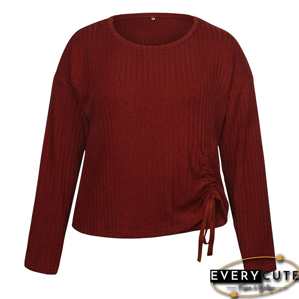Red Ruffled Detail Long Sleeve Plus Size Tops