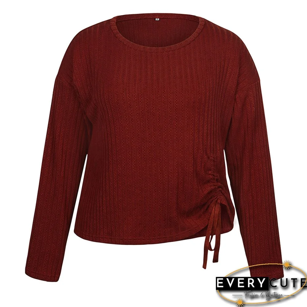 Red Ruffled Detail Long Sleeve Plus Size Tops