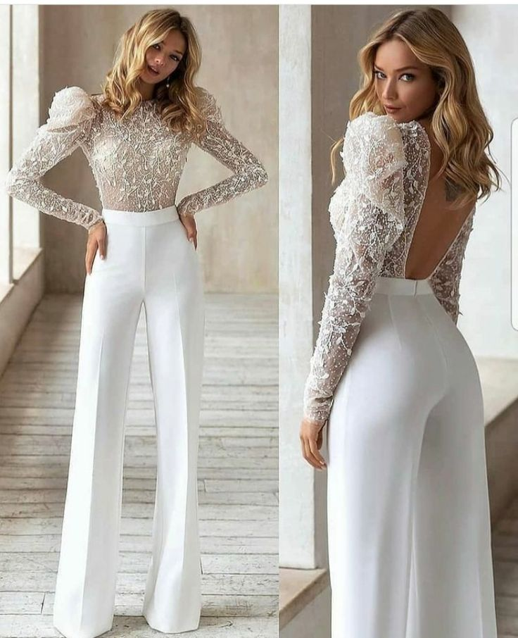 Oknass Charming Lace White Long Sleeves Backless High Waist jumpsuit with Embroidered