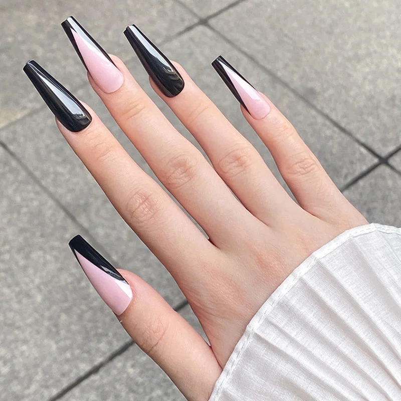 24pcs/set Acrylic Fake Nails Full Cover False Nail Art Tips 10 Sizes Fashion Designs With Nail Adhesive Sticker Coffin Nails-Nail Inspo