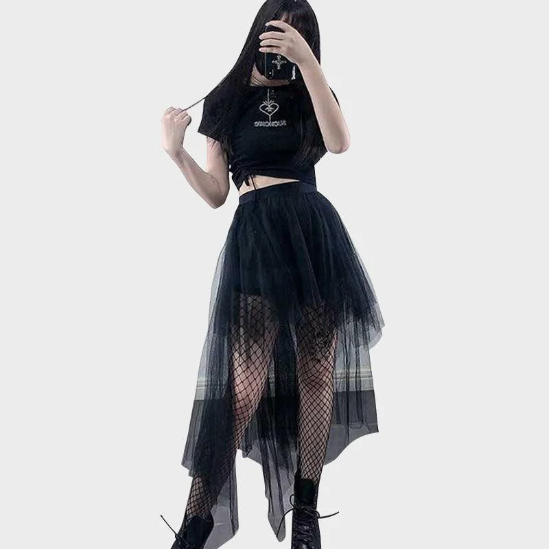 Irregular Designed Mesh Lace Skirt