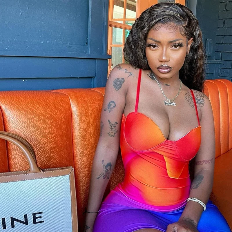 Hawthaw Women Autumn Sleeveless Printed Bodycon Party Club Gradient Strap Mini Dress 2021 Fall Wholesale Lots Bulk Clothes