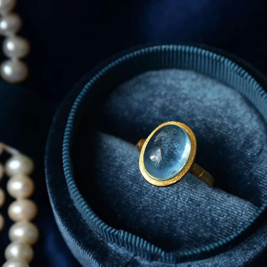 Aquamarine Crystal Stone Courage Lucky Wealth Lucky Adjustable Ring