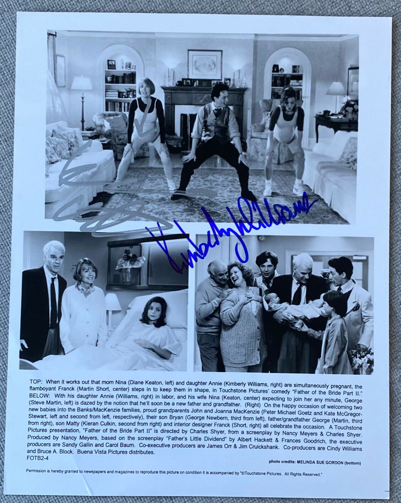 Diane Keaton Signed & Kimberly Williams Signed Father of the Bride 8x10 Photo Poster painting