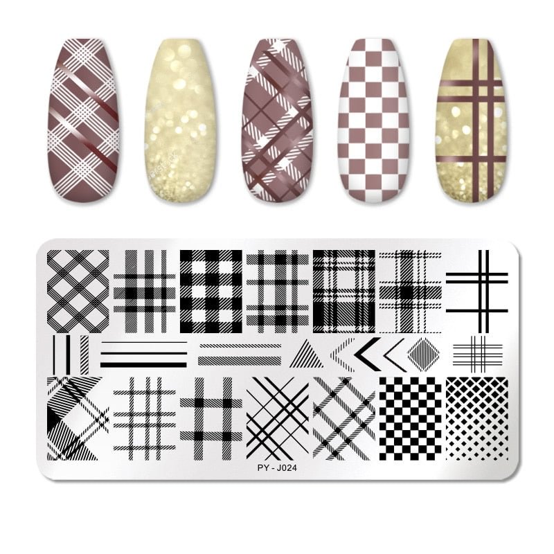 PICT YOU Check Pattern Nail Stamping Plates Stainless Steel Nail idea nail Art Image Plate  Nail Stencil Tools