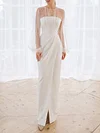 White Color Puff Sleeves Split-Joint Slim Wedding Maxi Dress