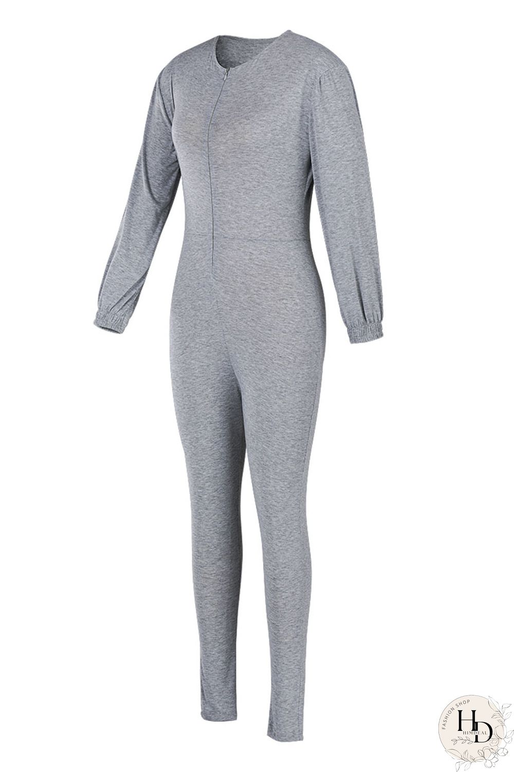 Black Fashion Casual Solid zipper Long Sleeve O Neck Jumpsuits