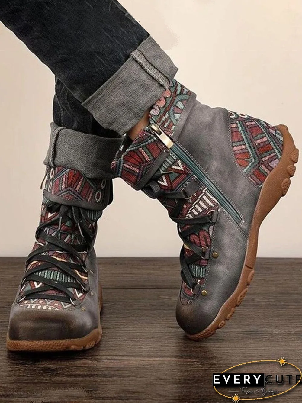 Ethnic Pattern Patchwork Outdoor Boots