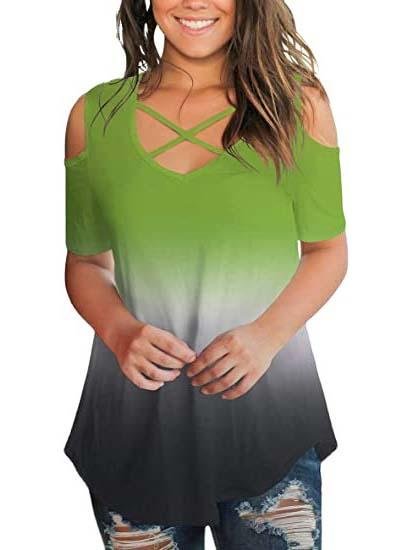 Women's U-neck Short Sleeve Printed Tops