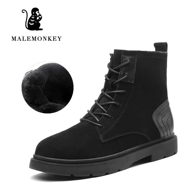 Winter Boots Women Platform 2021 Fashion Short Plush Ankle Boots Suede Leather Motorcycle Boots Non Slip Feamle Shoes Black