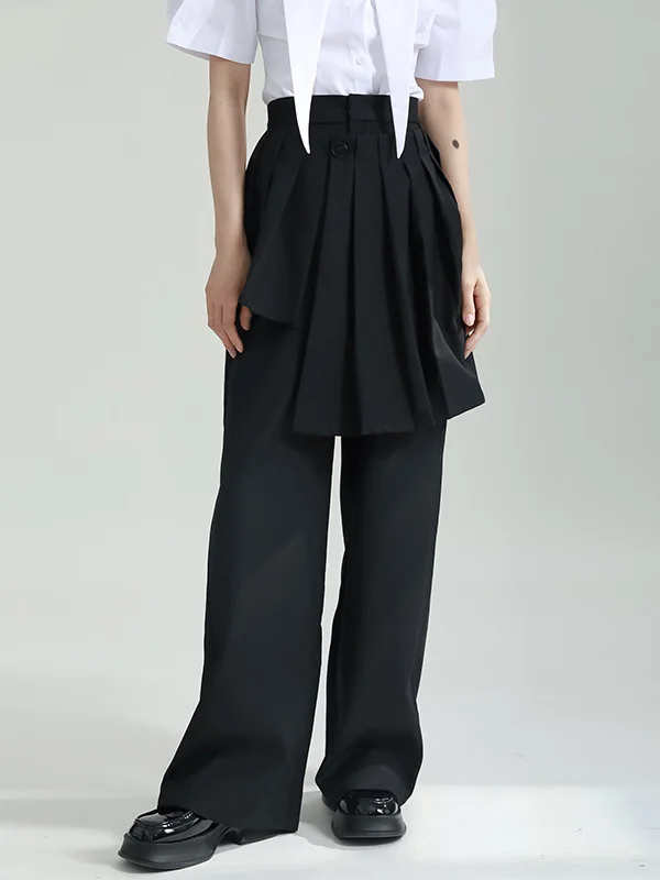 False Two High Waisted Asymmetric Pleated Solid Color Suit Pants