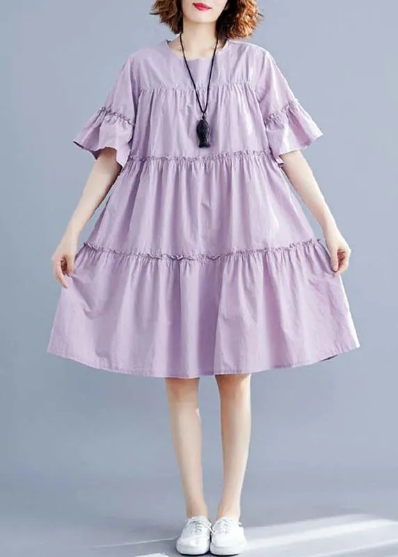 Modern purple Cotton quilting dresses o neck patchwork oversized summer Dresses