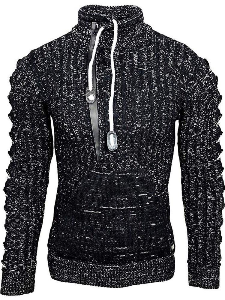 Light Gray Standard Zipper Stand Collar Slim Casual Sweater