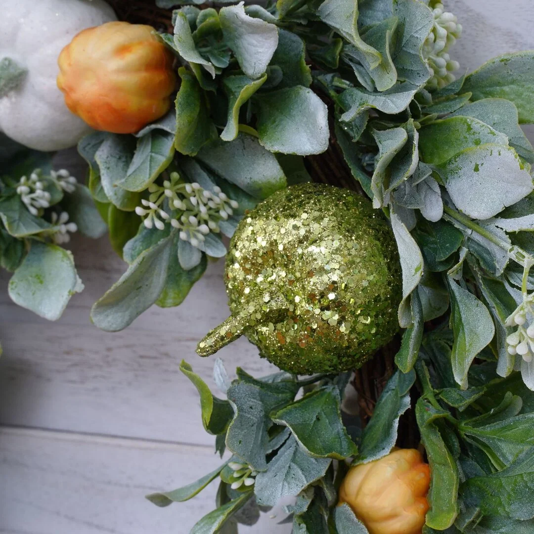 Golden Green Pumpkins Lamb's Ear Fall Eucalyptus Wreath