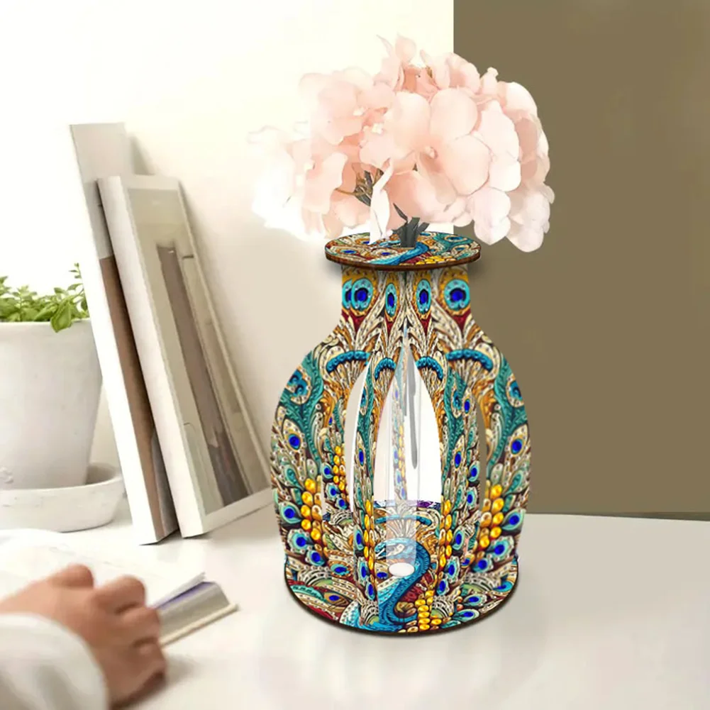 Peacock Diamond Painting Flower Vase Desktop Diamond Art Kits for Home Decor