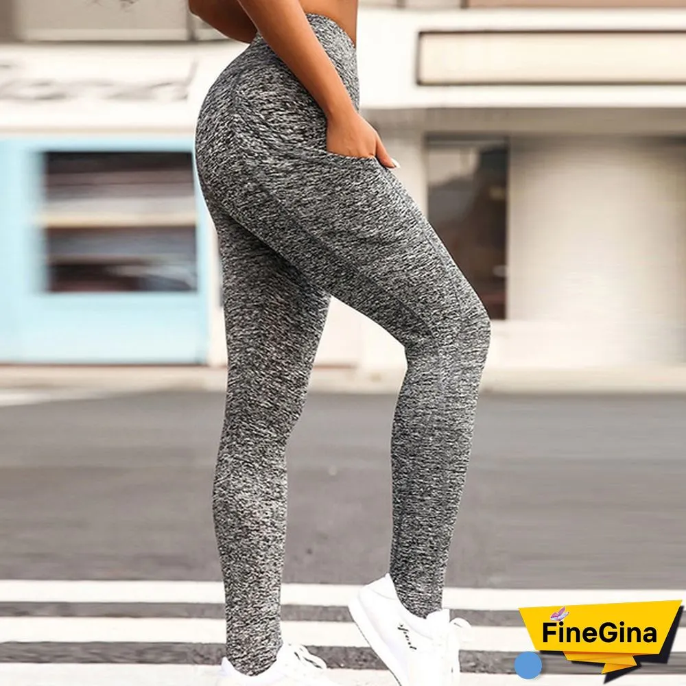 Fashion Women's High Waist Skinny Fitness Exercise Leggings with Pockets Gym Sport Workout Running Pant Comfy Yoga Trousers