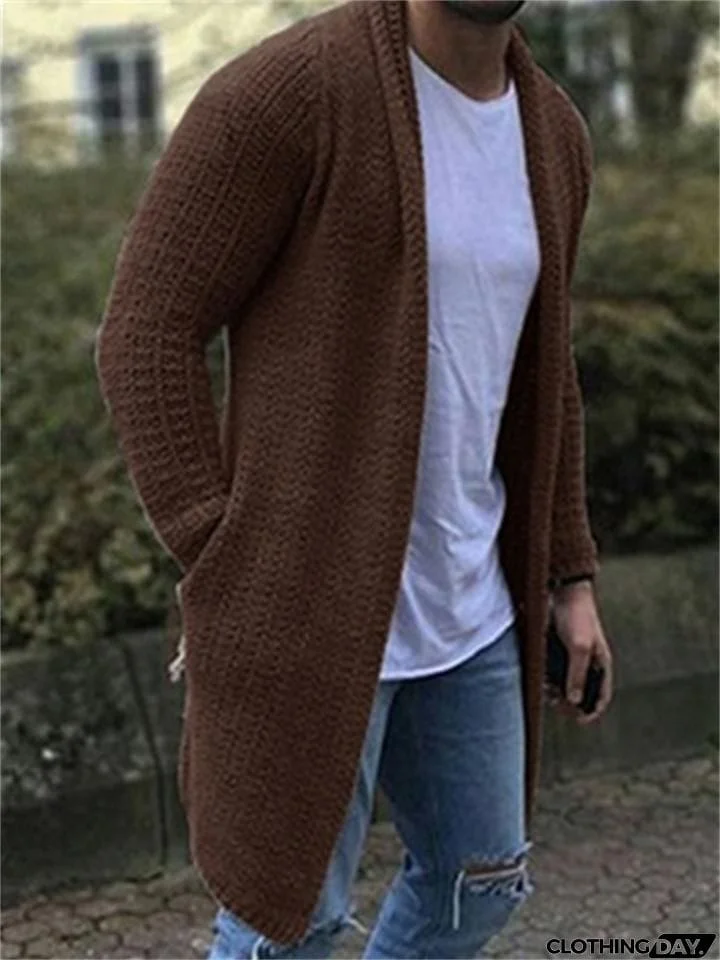 Men's Loose Open Front Long Solid Color Knitted Cardigan