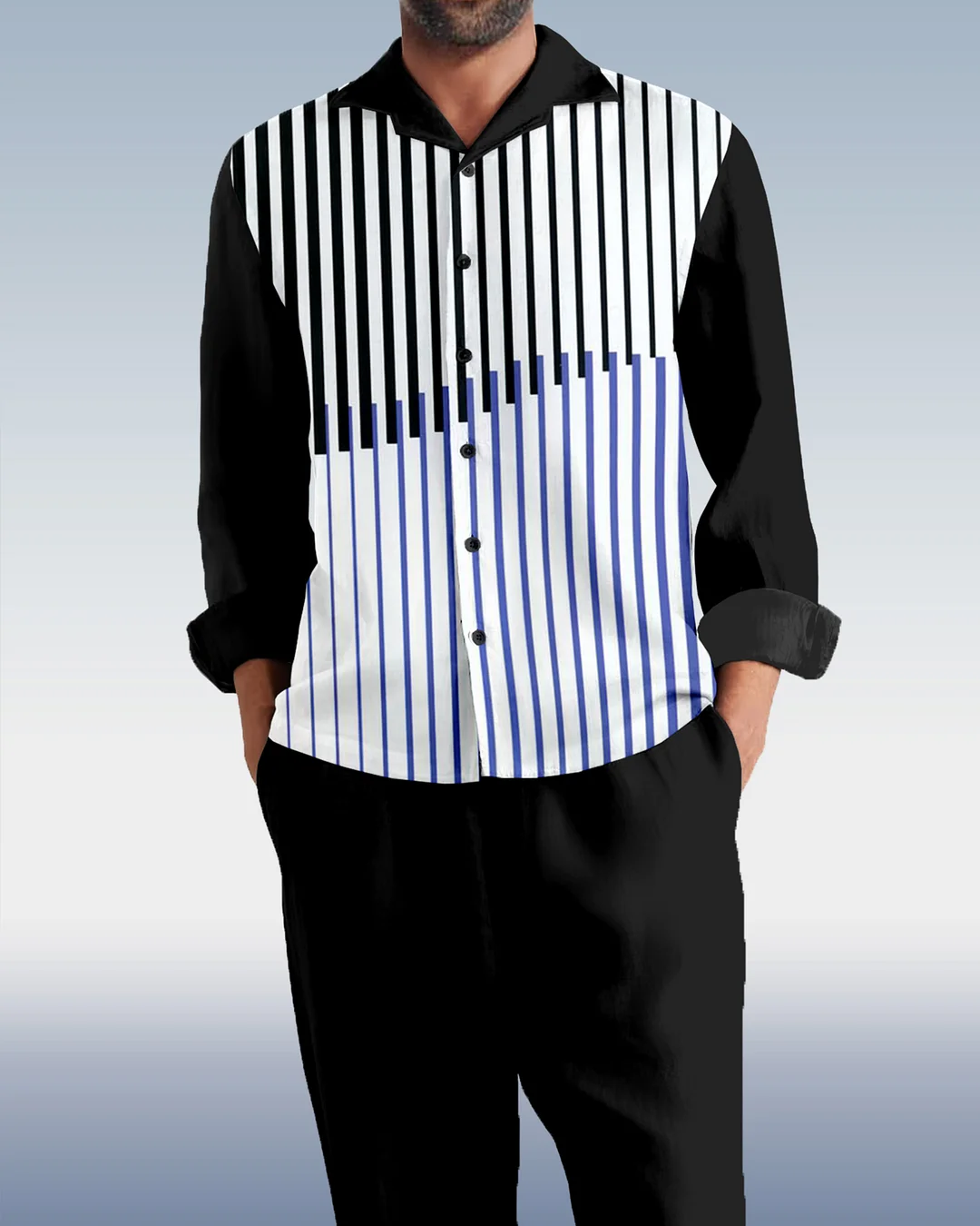 Suitmens Men's Stripe Geometry Long Sleeve Walking Suits-0139