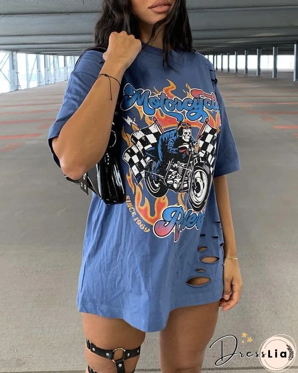 Letter Graphic Print Cutout Casual T-Shirt