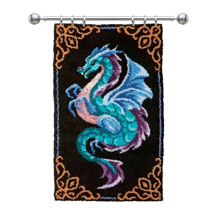 Latch Hook Rug Kits for Kids and Adults Large Size DIY Dragon Preprinted  Blue