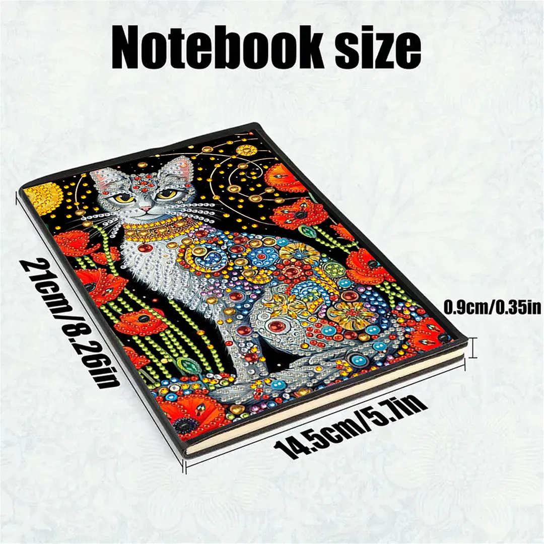 DIY Flower Diamond Painting Journals Notebooks 50 Pages A5 No Lines Special Shaped Diamond Art Kits for Beginners Craft Lovers and Artists (Cat and Flower)