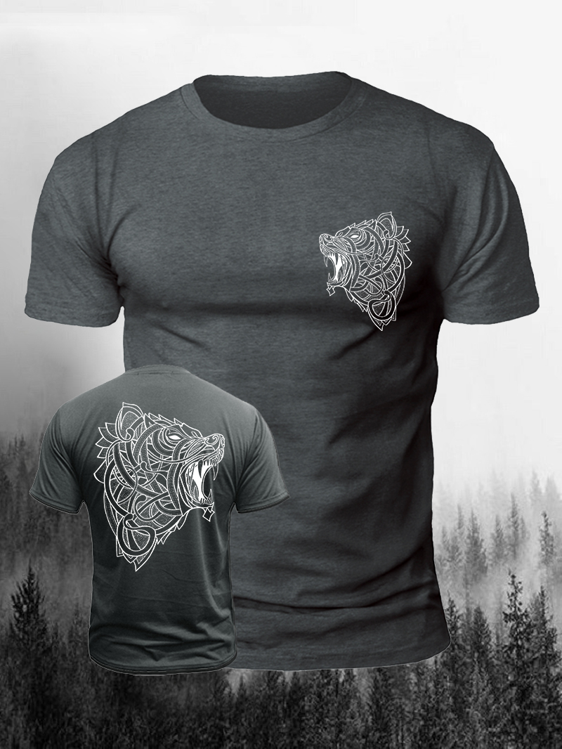 Men's Viking Wolf Head Roaring Print Casual Short Sleeve T-shirt