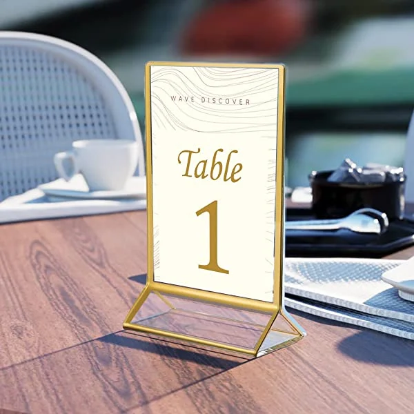 MaxGear x Acrylic Sign Holder with Gold Borders and Vertical Stand,  Double Sided Table Menu Holders Picture Frames for Wedding Table Numbers,  Restaurant Signs, Photos Art Display-12 Pack 4x6'' 12 Pack-Gold