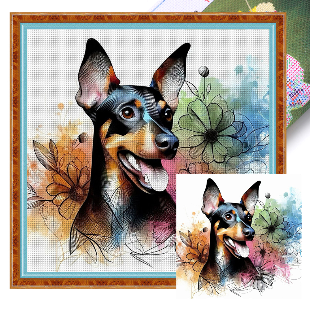 Flower Doberman Full 11CT Pre-stamped Canvas(45*45cm) Cross Stitch