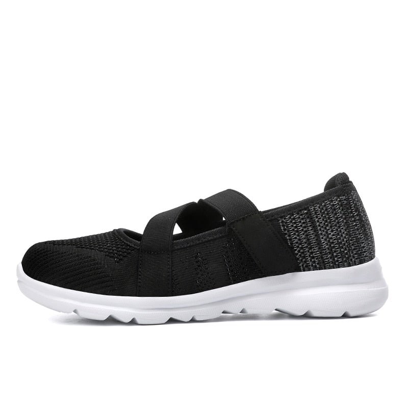 Women Mary Janes Flats Sneaker Shallow Casual Shoes Hook Loop Ladies Fly Weave Breathable Plus Size Ultra Light Velcro Trainers